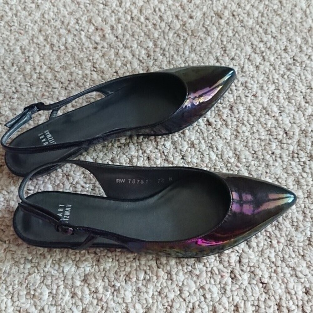 Stuart Weitzman black holographic patent leather slingback flats size 7.5 N